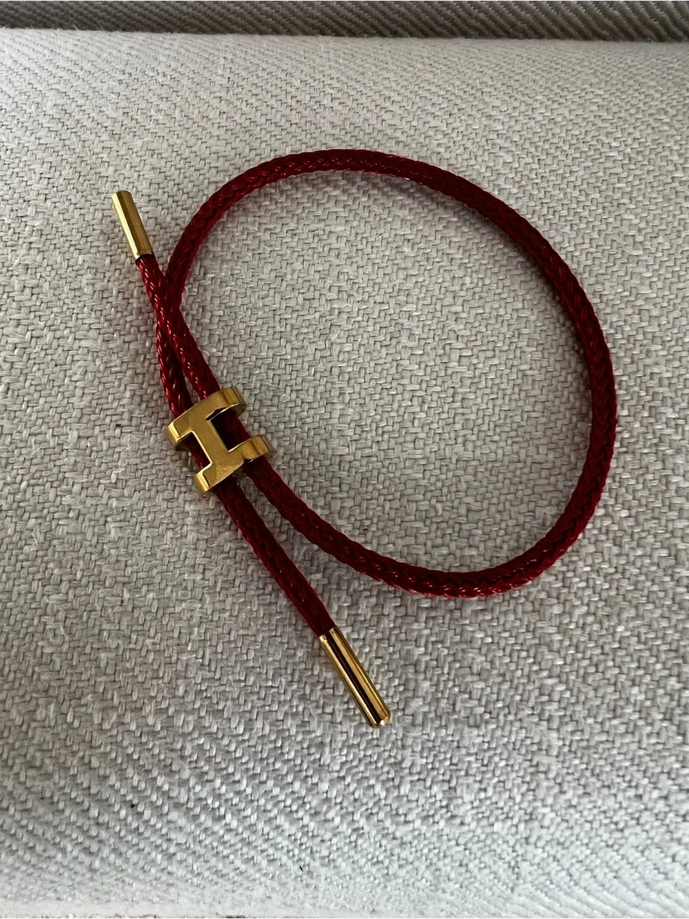 Red Cord Bracelet with Gold H Hardware Accent